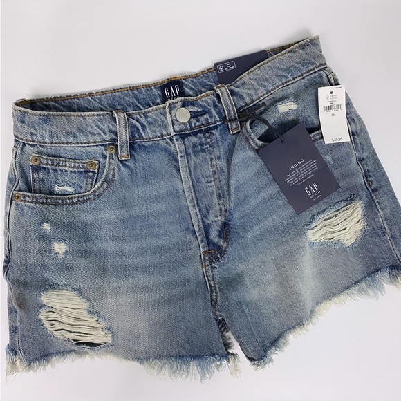 Gap Indigo Destroyed Style Button Down Jean Shorts Women’s 26 High Rise 3” Short - Picture 7 of 7